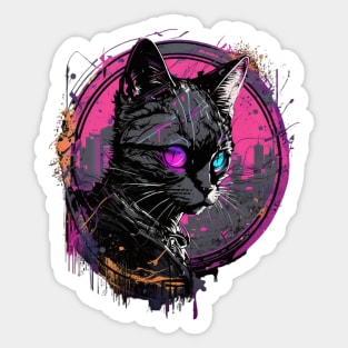 Neon Cat Cyberpunk Design Sticker